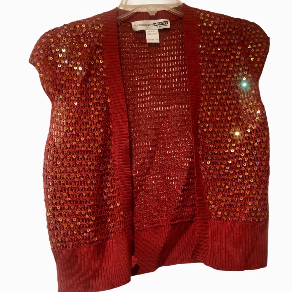 Necessary Objects Orange Rust Sequin Cardigan
